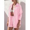 image:imagePRETTYGARDEN Womens Summer 2 Piece Matching Lounge Sets Pajamas Long Sleeve Shirts Blouse Pockets Shorts 2026 Spring OutfitsStriped Pink White