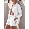 image:imagePRETTYGARDEN Womens Summer 2 Piece Matching Lounge Sets Pajamas Long Sleeve Shirts Blouse Pockets Shorts 2026 Spring OutfitsWhite
