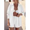 image:imagePRETTYGARDEN Womens Summer 2 Piece Matching Lounge Sets Pajamas Long Sleeve Shirts Blouse Pockets Shorts 2026 Spring OutfitsWhite