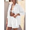 image:imagePRETTYGARDEN Womens Summer 2 Piece Matching Lounge Sets Pajamas Long Sleeve Shirts Blouse Pockets Shorts 2026 Spring OutfitsWhite