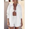 image:imagePRETTYGARDEN Womens Summer 2 Piece Matching Lounge Sets Pajamas Long Sleeve Shirts Blouse Pockets Shorts 2026 Spring OutfitsWhite
