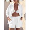 image:imagePRETTYGARDEN Womens Summer 2 Piece Matching Lounge Sets Pajamas Long Sleeve Shirts Blouse Pockets Shorts 2026 Spring OutfitsWhite