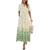 image:imagePRETTYGARDEN Womens Boho Floral Maxi Dress Summer 2026 Short Sleeve Tie V Neck Spring Wedding Guest Flowy Beach Sun DressesApricot Green Floral