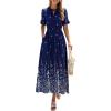 image:imagePRETTYGARDEN Womens Boho Floral Maxi Dress Summer 2026 Short Sleeve Tie V Neck Spring Wedding Guest Flowy Beach Sun DressesNavy Blue White Floral