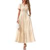 image:imagePRETTYGARDEN Womens Boho Maxi Dress 2026 Floral Summer Spring Short Sleeve V Neck A Line Embroidered Beach Vacation DressesBeige