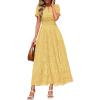 image:imagePRETTYGARDEN Womens Boho Maxi Dress 2026 Floral Summer Spring Short Sleeve V Neck A Line Embroidered Beach Vacation DressesYellow