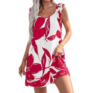 image:imagePRETTYGARDEN Sundresses for Women 2026 Boho Floral Summer Dresses Ruffle Cap Sleeve Short A Line Mini Beach Vacation DressWhite Red Floral