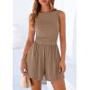 image:imagePRETTYGARDEN Summer Rompers for Women 2026 Dressy Casual Sleeveless Short Wide Leg Jumpsuits Beach Vacation One Piece OutfitsKhaki
