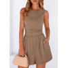 image:imagePRETTYGARDEN Summer Rompers for Women 2026 Dressy Casual Sleeveless Short Wide Leg Jumpsuits Beach Vacation One Piece OutfitsKhaki