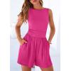 image:imagePRETTYGARDEN Summer Rompers for Women 2026 Dressy Casual Sleeveless Short Wide Leg Jumpsuits Beach Vacation One Piece OutfitsRose Red