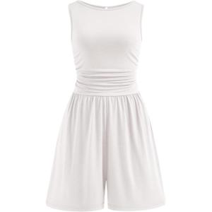 image:imagePRETTYGARDEN Summer Rompers for Women 2026 Dressy Casual Sleeveless Short Wide Leg Jumpsuits Beach Vacation One Piece OutfitsWhite