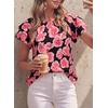 image:imagePRETTYGARDEN Boho Floral Tops for Women Summer Blouses Dressy Casual 2026 Spring Beach Vacation Ruffle Short Sleeve ShirtsBlack Pink Floral