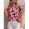 image:imagePRETTYGARDEN Boho Floral Tops for Women Summer Blouses Dressy Casual 2026 Spring Beach Vacation Ruffle Short Sleeve ShirtsBlack Pink Floral