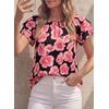 image:imagePRETTYGARDEN Boho Floral Tops for Women Summer Blouses Dressy Casual 2026 Spring Beach Vacation Ruffle Short Sleeve ShirtsBlack Pink Floral