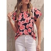 image:imagePRETTYGARDEN Boho Floral Tops for Women Summer Blouses Dressy Casual 2026 Spring Beach Vacation Ruffle Short Sleeve ShirtsBlack Pink Floral