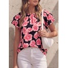 image:imagePRETTYGARDEN Boho Floral Tops for Women Summer Blouses Dressy Casual 2026 Spring Beach Vacation Ruffle Short Sleeve ShirtsBlack Pink Floral