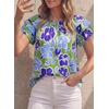 image:imagePRETTYGARDEN Boho Floral Tops for Women Summer Blouses Dressy Casual 2026 Spring Beach Vacation Ruffle Short Sleeve ShirtsGreen Blue Floral