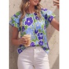 image:imagePRETTYGARDEN Boho Floral Tops for Women Summer Blouses Dressy Casual 2026 Spring Beach Vacation Ruffle Short Sleeve ShirtsGreen Blue Floral