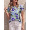 image:imagePRETTYGARDEN Boho Floral Tops for Women Summer Blouses Dressy Casual 2026 Spring Beach Vacation Ruffle Short Sleeve ShirtsGreen Blue Floral