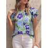 image:imagePRETTYGARDEN Boho Floral Tops for Women Summer Blouses Dressy Casual 2026 Spring Beach Vacation Ruffle Short Sleeve ShirtsGreen Blue Floral