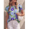 image:imagePRETTYGARDEN Boho Floral Tops for Women Summer Blouses Dressy Casual 2026 Spring Beach Vacation Ruffle Short Sleeve ShirtsGreen Blue Floral