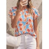 image:imagePRETTYGARDEN Boho Floral Tops for Women Summer Blouses Dressy Casual 2026 Spring Beach Vacation Ruffle Short Sleeve ShirtsLight Blue Pink Floral