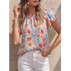 image:imagePRETTYGARDEN Boho Floral Tops for Women Summer Blouses Dressy Casual 2026 Spring Beach Vacation Ruffle Short Sleeve ShirtsLight Blue Pink Floral