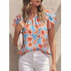 image:imagePRETTYGARDEN Boho Floral Tops for Women Summer Blouses Dressy Casual 2026 Spring Beach Vacation Ruffle Short Sleeve ShirtsLight Blue Pink Floral