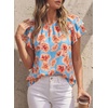 image:imagePRETTYGARDEN Boho Floral Tops for Women Summer Blouses Dressy Casual 2026 Spring Beach Vacation Ruffle Short Sleeve ShirtsLight Blue Pink Floral