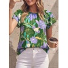 image:imagePRETTYGARDEN Boho Floral Tops for Women Summer Blouses Dressy Casual 2026 Spring Beach Vacation Ruffle Short Sleeve ShirtsPurple Floral