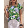 image:imagePRETTYGARDEN Boho Floral Tops for Women Summer Blouses Dressy Casual 2026 Spring Beach Vacation Ruffle Short Sleeve ShirtsPurple Floral