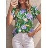 image:imagePRETTYGARDEN Boho Floral Tops for Women Summer Blouses Dressy Casual 2026 Spring Beach Vacation Ruffle Short Sleeve ShirtsPurple Floral