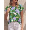 image:imagePRETTYGARDEN Boho Floral Tops for Women Summer Blouses Dressy Casual 2026 Spring Beach Vacation Ruffle Short Sleeve ShirtsPurple Floral