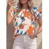 image:imagePRETTYGARDEN Boho Floral Tops for Women Summer Blouses Dressy Casual 2026 Spring Beach Vacation Ruffle Short Sleeve ShirtsWhite Orange Red Floral