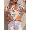 image:imagePRETTYGARDEN Boho Floral Tops for Women Summer Blouses Dressy Casual 2026 Spring Beach Vacation Ruffle Short Sleeve ShirtsWhite Orange Red Floral