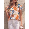 image:imagePRETTYGARDEN Boho Floral Tops for Women Summer Blouses Dressy Casual 2026 Spring Beach Vacation Ruffle Short Sleeve ShirtsWhite Orange Red Floral