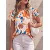 image:imagePRETTYGARDEN Boho Floral Tops for Women Summer Blouses Dressy Casual 2026 Spring Beach Vacation Ruffle Short Sleeve ShirtsWhite Orange Red Floral