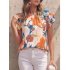 image:imagePRETTYGARDEN Boho Floral Tops for Women Summer Blouses Dressy Casual 2026 Spring Beach Vacation Ruffle Short Sleeve ShirtsWhite Orange Red Floral