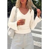image:imagePRETTYGARDEN Women 2026 Fall Long Bell Sleeve Shirts Ribbed V Neck Fitted Ruched Trendy Y2K Going Out Tee Tops Summer ClothesBeige