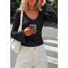 image:imagePRETTYGARDEN Women 2026 Fall Long Bell Sleeve Shirts Ribbed V Neck Fitted Ruched Trendy Y2K Going Out Tee Tops Summer ClothesBlack