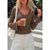 image:imagePRETTYGARDEN Women 2026 Fall Long Bell Sleeve Shirts Ribbed V Neck Fitted Ruched Trendy Y2K Going Out Tee Tops Summer ClothesCoffee