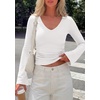 image:imagePRETTYGARDEN Women 2026 Fall Long Bell Sleeve Shirts Ribbed V Neck Fitted Ruched Trendy Y2K Going Out Tee Tops Summer ClothesWhite