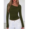 image:imagePRETTYGARDEN Womens 2026 Long Sleeve T Shirts Asymmetrical Y2K Slim Fitted Going Out Trendy Tops Early Fall Fashion ClothingArmy Green