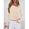image:imagePRETTYGARDEN Womens 2026 Long Sleeve T Shirts Asymmetrical Y2K Slim Fitted Going Out Trendy Tops Early Fall Fashion ClothingBeige