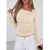 image:imagePRETTYGARDEN Womens 2026 Long Sleeve T Shirts Asymmetrical Y2K Slim Fitted Going Out Trendy Tops Early Fall Fashion ClothingBeige