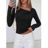 image:imagePRETTYGARDEN Womens 2026 Long Sleeve T Shirts Asymmetrical Y2K Slim Fitted Going Out Trendy Tops Early Fall Fashion ClothingBlack