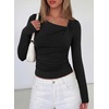 image:imagePRETTYGARDEN Womens 2026 Long Sleeve T Shirts Asymmetrical Y2K Slim Fitted Going Out Trendy Tops Early Fall Fashion ClothingBlack
