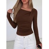 image:imagePRETTYGARDEN Womens 2026 Long Sleeve T Shirts Asymmetrical Y2K Slim Fitted Going Out Trendy Tops Early Fall Fashion ClothingBrown