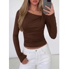image:imagePRETTYGARDEN Womens 2026 Long Sleeve T Shirts Asymmetrical Y2K Slim Fitted Going Out Trendy Tops Early Fall Fashion ClothingBrown