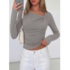 image:imagePRETTYGARDEN Womens 2026 Long Sleeve T Shirts Asymmetrical Y2K Slim Fitted Going Out Trendy Tops Early Fall Fashion ClothingGrey